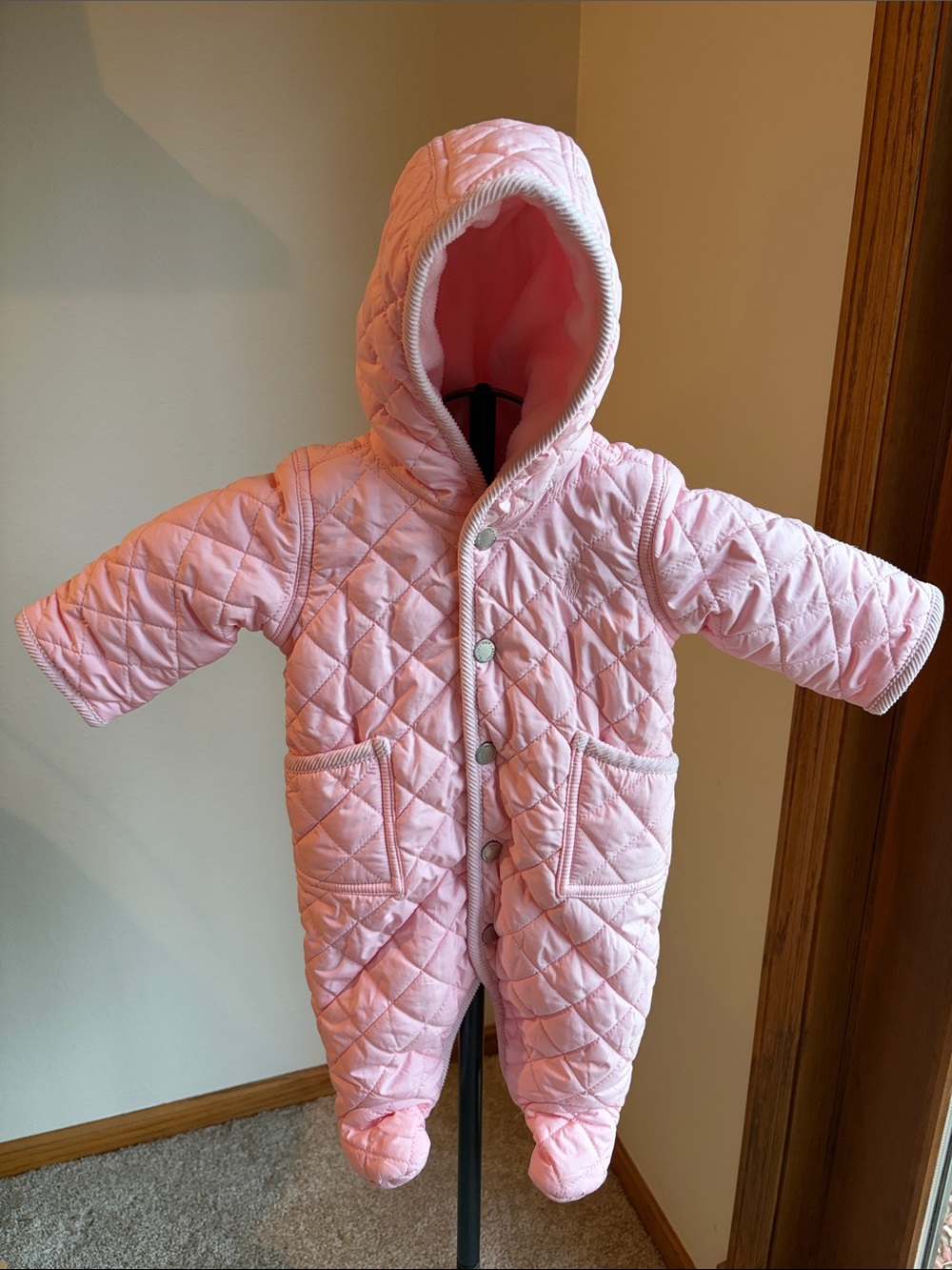 Polo by Ralph Lauren Quilted Pink Hooded Baby One-Piece Winter Suit